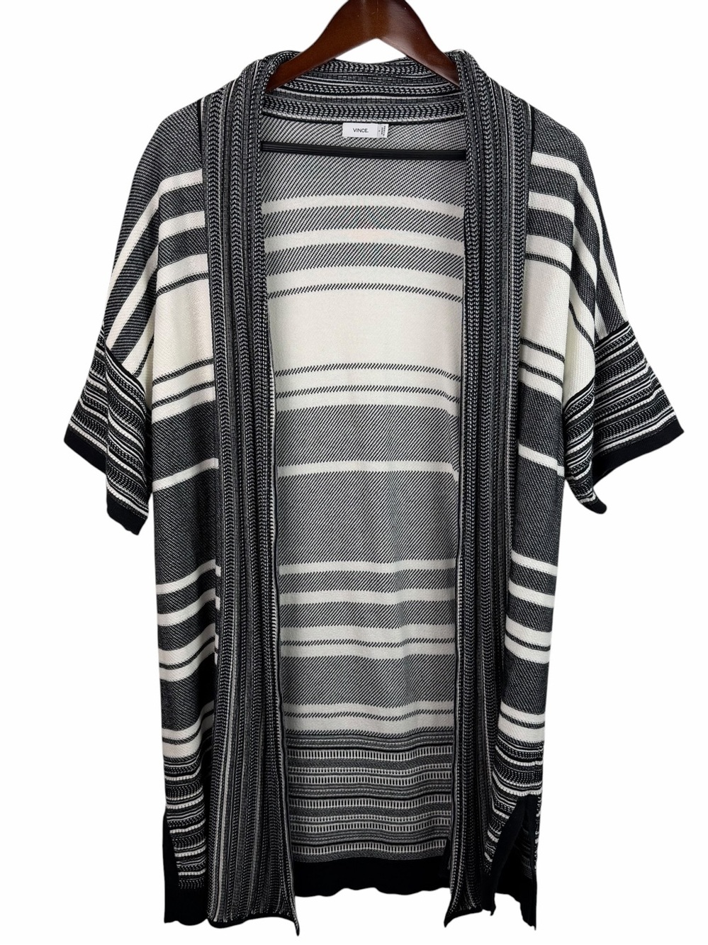 Vince | Ivory Black Stripe Cotton Open Cardigan Kimono